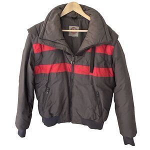 Vintage Mountain Goat Down Coat Size Large Ski Wear Red Grey Mens Snowboard 80's